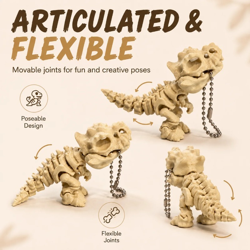 새로운 3D 프린팅된 티라노사우루스 렉스 골격 모형 – - 3D Printing Keychain 리뷰 및 가격