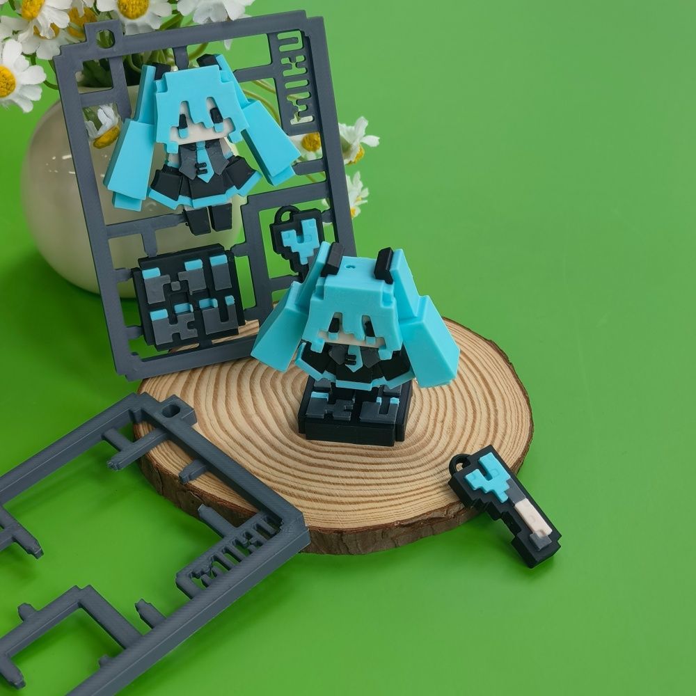 3D 프린팅 귀여운 픽셀 하츠네 미쿠 반조립 모델, 베 - 3D Printing Keychain 리뷰 및 가격